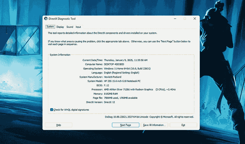  DirectX Diagnostic Tool 