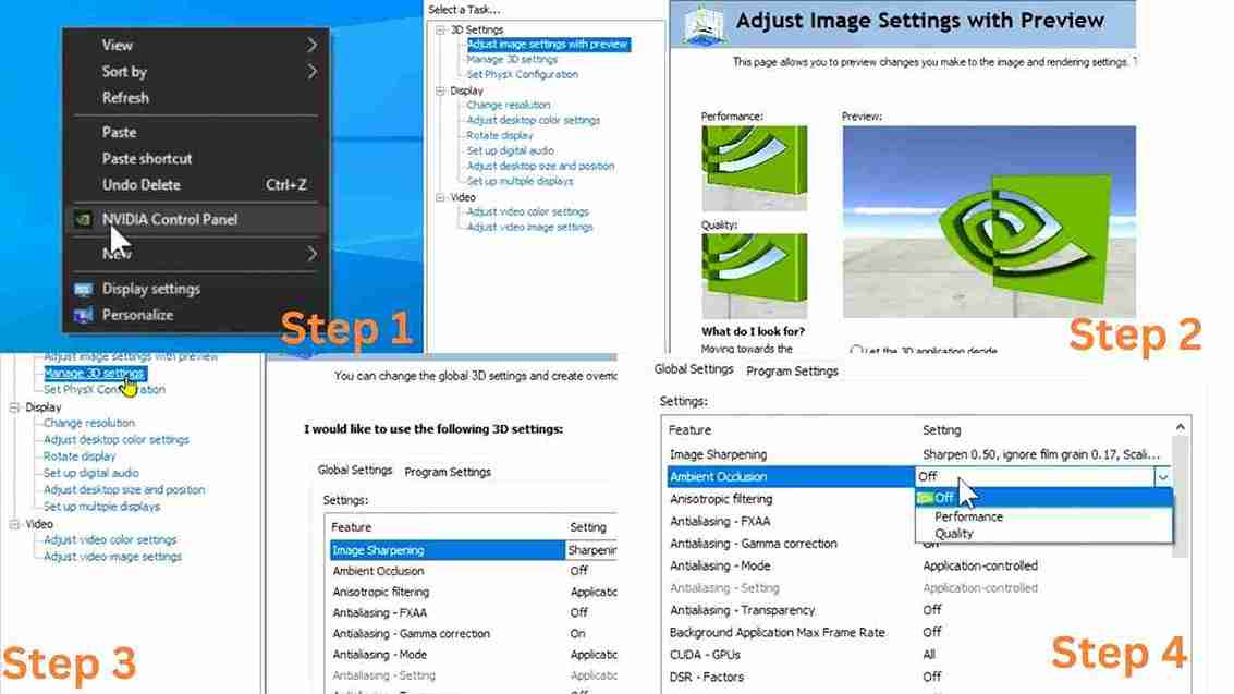 NVIDIA Control Panel 3D settings configuration