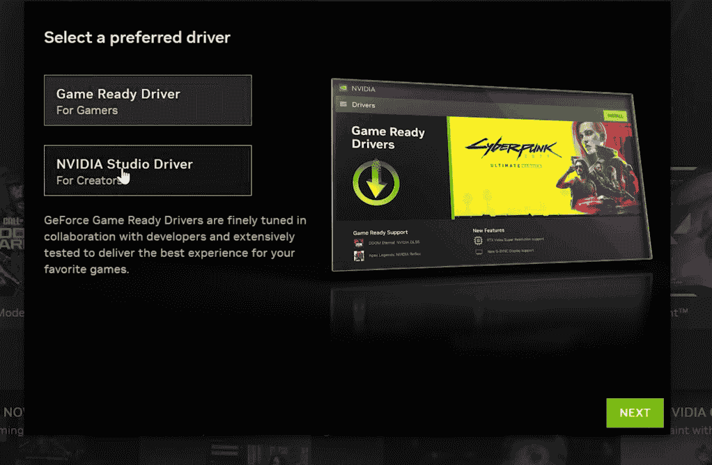 NVIDIA driver options for gamers and creators