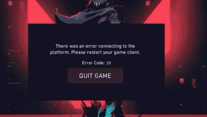 Valorant connection error prompting game restart